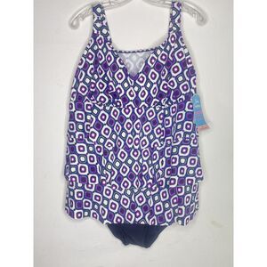 Womens Plus Size 24W‎ Bathing Suit Purple Geometric Pattern NWT E